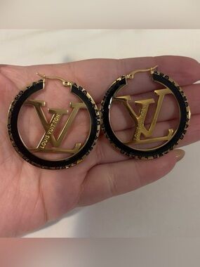 Gold & Black LV Hoop Earrings